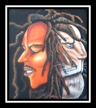 Illustration of Bob Marley and a lion